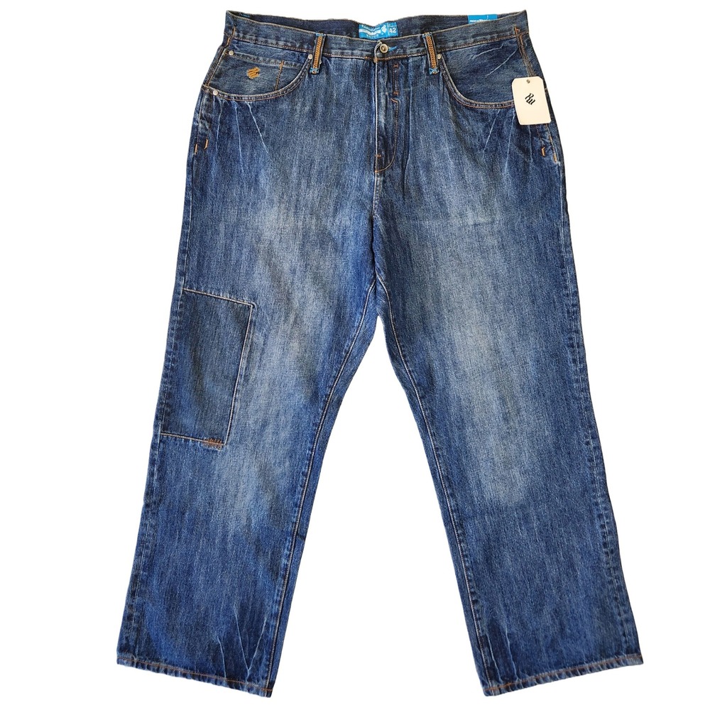 Rocawear Jeans Men 42 Patchwork Denim Y2k Embroidered Wide Leg Baggy Grunge Punk
